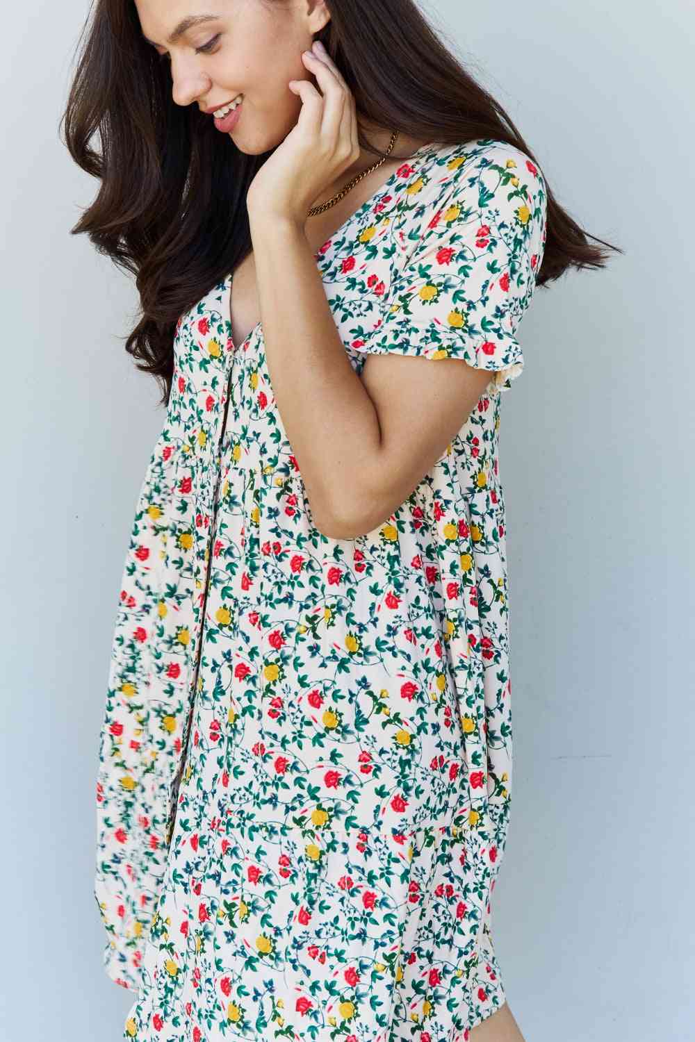 Ninexis Follow Me Full Size V-Neck Ruffle Sleeve Floral Dress Luvéillé