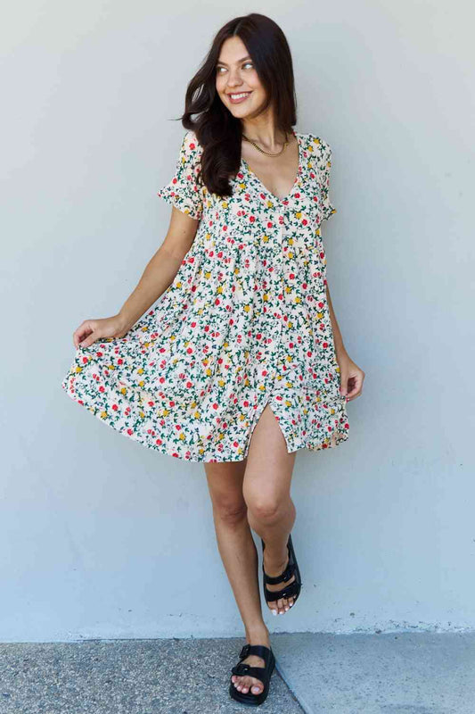 Ninexis Follow Me Full Size V-Neck Ruffle Sleeve Floral Dress Luvéillé
