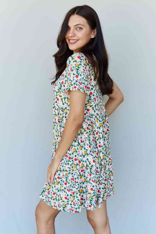 Ninexis Follow Me Full Size V-Neck Ruffle Sleeve Floral Dress Luvéillé