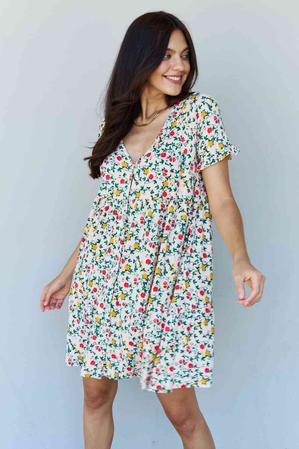 Ninexis Follow Me Full Size V-Neck Ruffle Sleeve Floral Dress Luvéillé