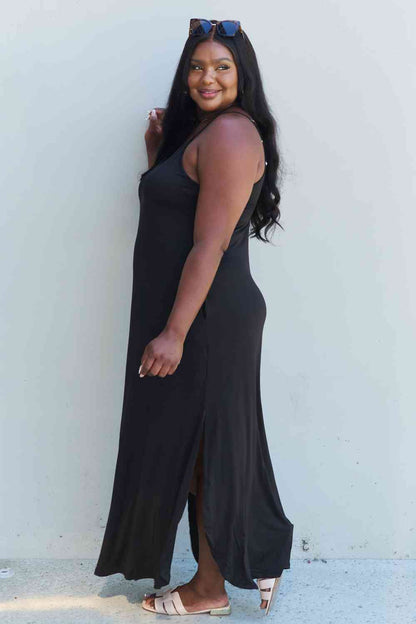 Ninexis Good Energy Full Size Cami Side Slit Maxi Dress in Black Luvéillé