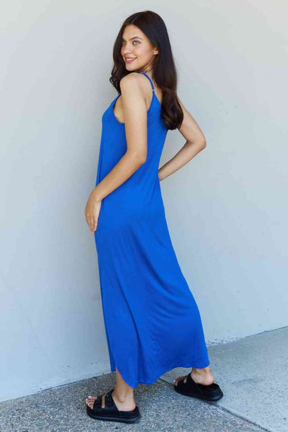 Ninexis Good Energy Full Size Cami Side Slit Maxi Dress in Royal Blue Luvéillé