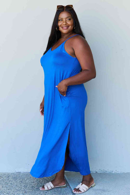 Ninexis Good Energy Full Size Cami Side Slit Maxi Dress in Royal Blue Luvéillé