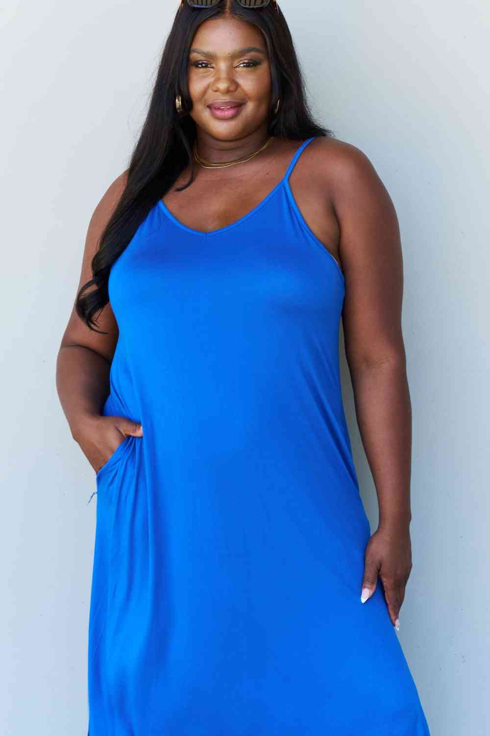 Ninexis Good Energy Full Size Cami Side Slit Maxi Dress in Royal Blue Luvéillé