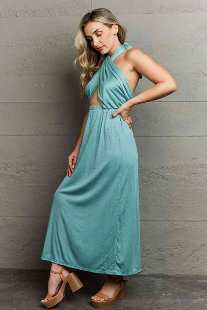 Ninexis Know Your Worth Criss Cross Halter Neck Maxi Dress Luvéillé
