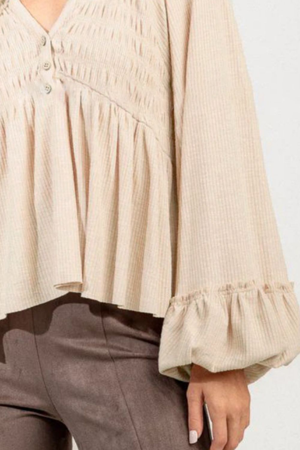 Notched Balloon Sleeve Peplum Blouse Luvéillé