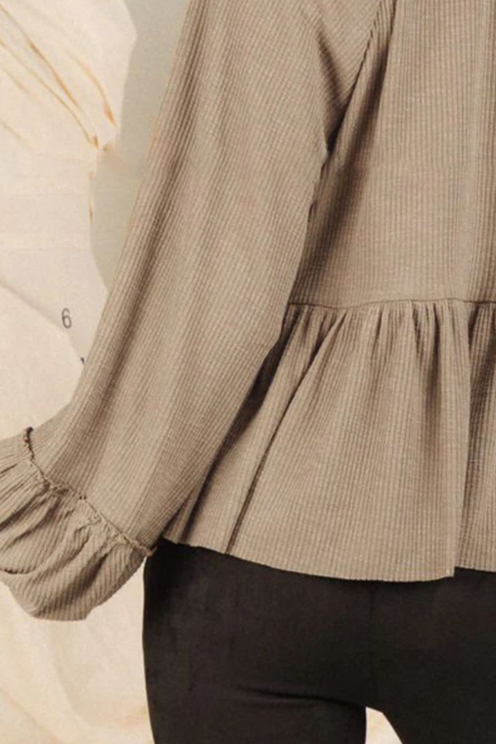 Notched Balloon Sleeve Peplum Blouse Luvéillé