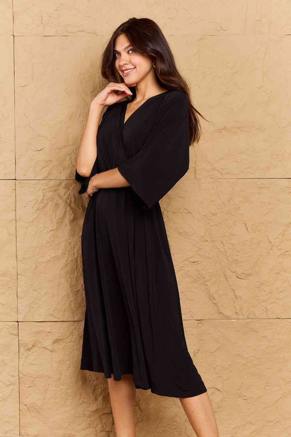 OneTheLand Make Your Move Solid Surplice Midi Dress Luvéillé