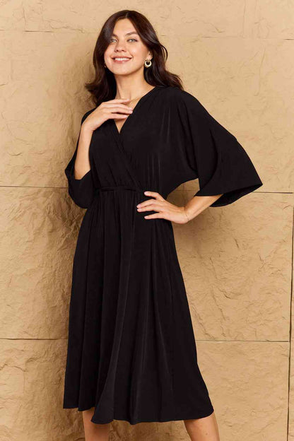 OneTheLand Make Your Move Solid Surplice Midi Dress Luvéillé
