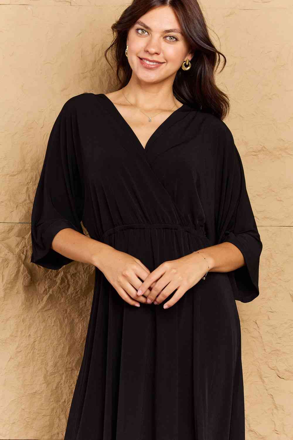 OneTheLand Make Your Move Solid Surplice Midi Dress Luvéillé