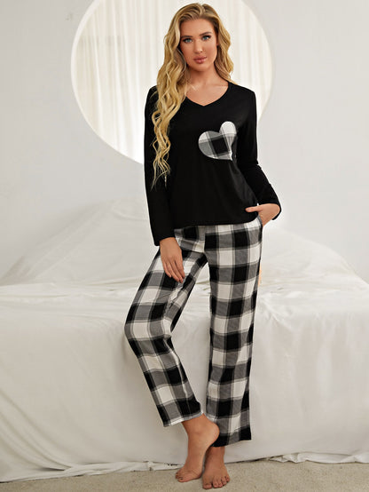Plaid Heart Top and Pants Lounge Set Luvéillé