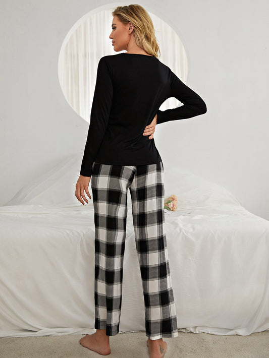 Plaid Heart Top and Pants Lounge Set Luvéillé
