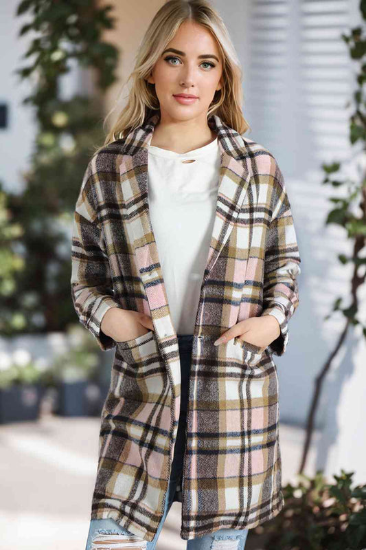 Plaid Longline Jacket with Pockets Luvéillé
