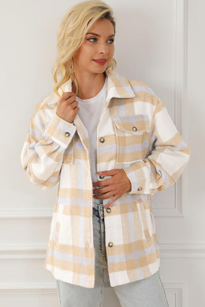 Plaid Tie Front Collared Neck Jacket Luvéillé