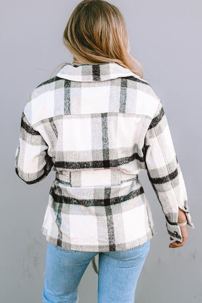 Plaid Tie Front Collared Neck Jacket Luvéillé