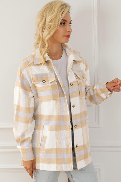 Plaid Tie Front Collared Neck Jacket Luvéillé