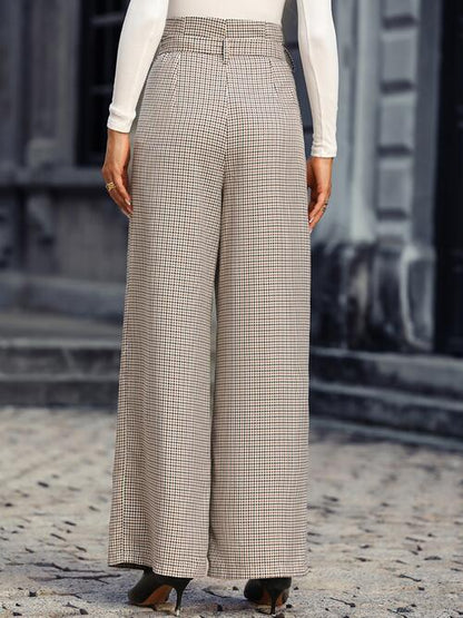Plaid Wide Leg Pants With Belt Luvéillé