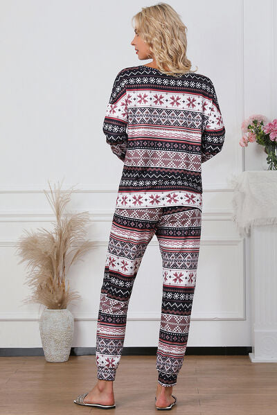 Printed V-Neck Top and Pants Lounge Set Luvéillé