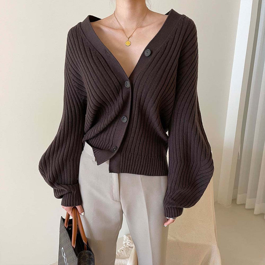 Retro Lazy Style Thin V-neck Single-breasted Pit Strip Luvéillé