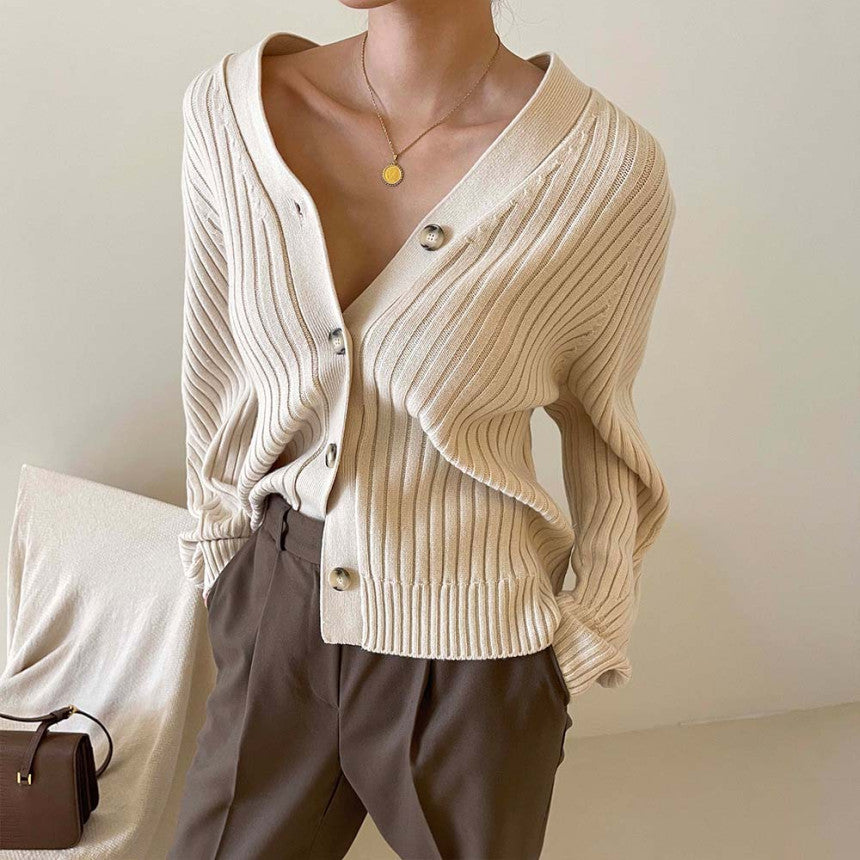 Retro Lazy Style Thin V-neck Single-breasted Pit Strip Luvéillé