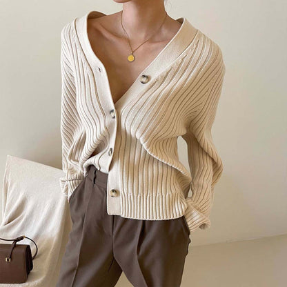 Retro Lazy Style Thin V-neck Single-breasted Pit Strip Luvéillé