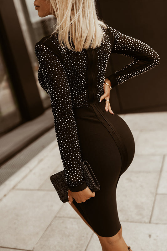 Rhinestone Mock Neck Long Sleeve Dress Luvéillé