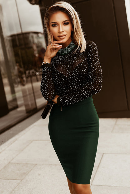 Rhinestone Mock Neck Long Sleeve Dress Luvéillé