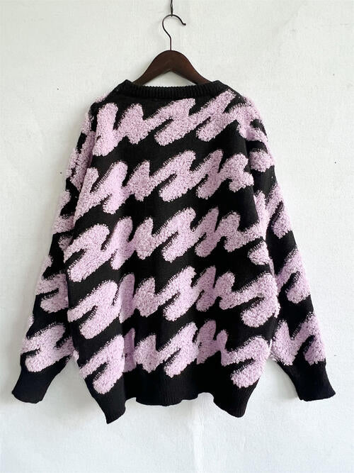 Ribbed Striped Dropped Shoulder Sweater Luvéillé