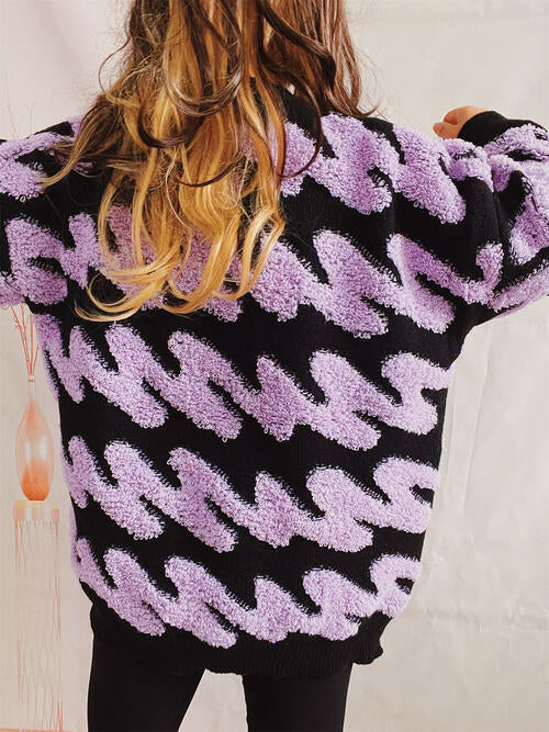 Ribbed Striped Dropped Shoulder Sweater Luvéillé