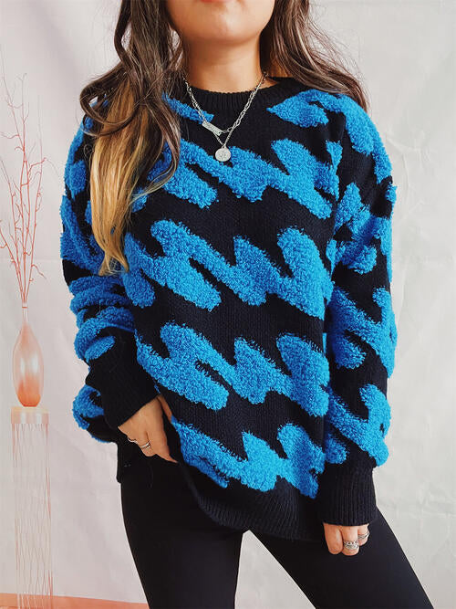 Ribbed Striped Dropped Shoulder Sweater Luvéillé