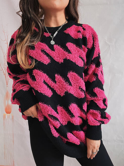 Ribbed Striped Dropped Shoulder Sweater Luvéillé