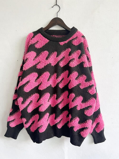 Ribbed Striped Dropped Shoulder Sweater Luvéillé