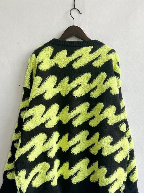 Ribbed Striped Dropped Shoulder Sweater Luvéillé