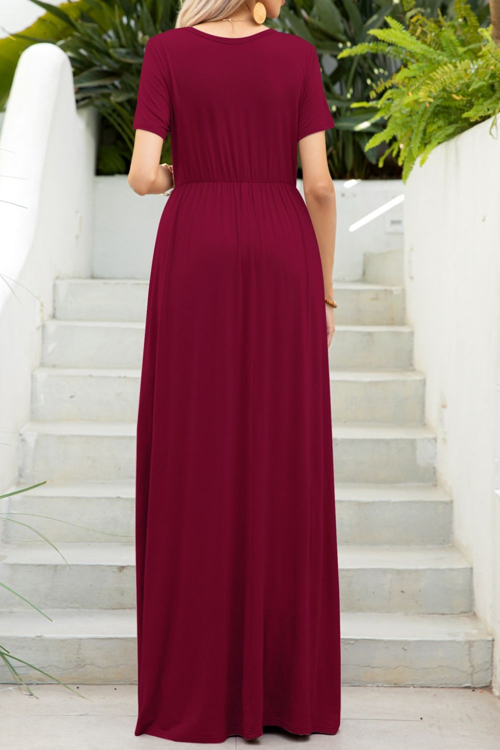 Round Neck Maxi Tee Dress with Pockets Luvéillé