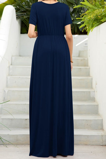 Round Neck Maxi Tee Dress with Pockets Luvéillé