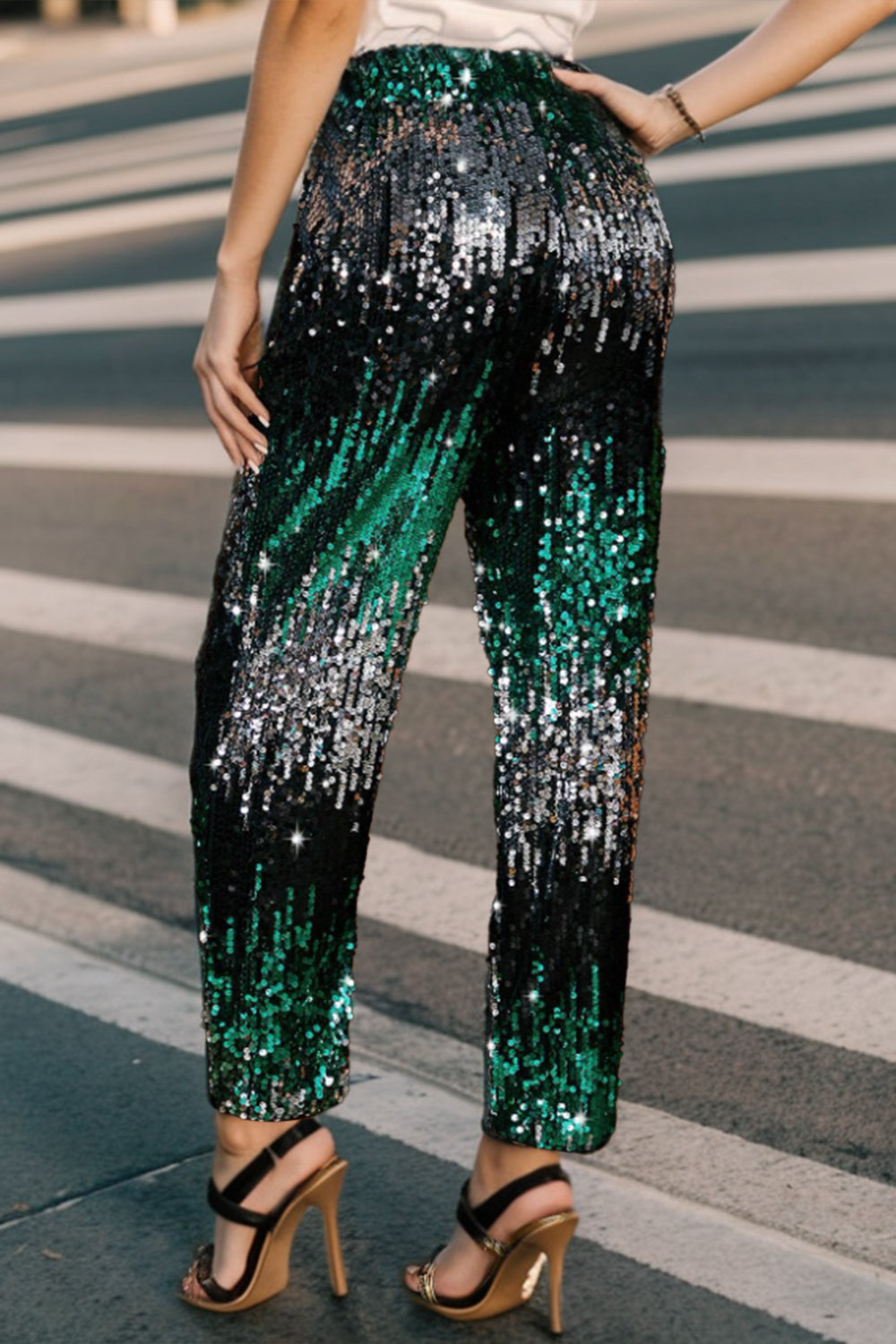 Sequin Contrast High Waist Pants Luvéillé