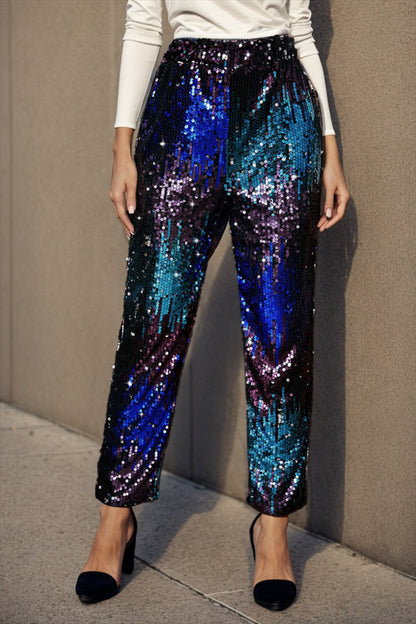 Sequin Contrast High Waist Pants Luvéillé