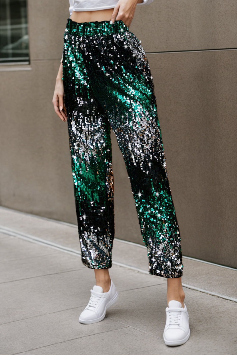 Sequin Contrast High Waist Pants Luvéillé