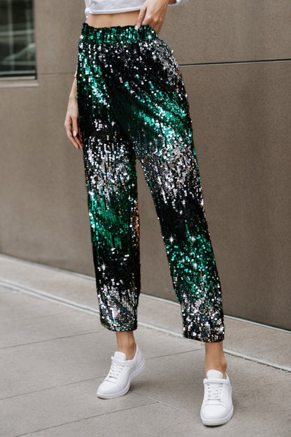 Sequin Contrast High Waist Pants Luvéillé