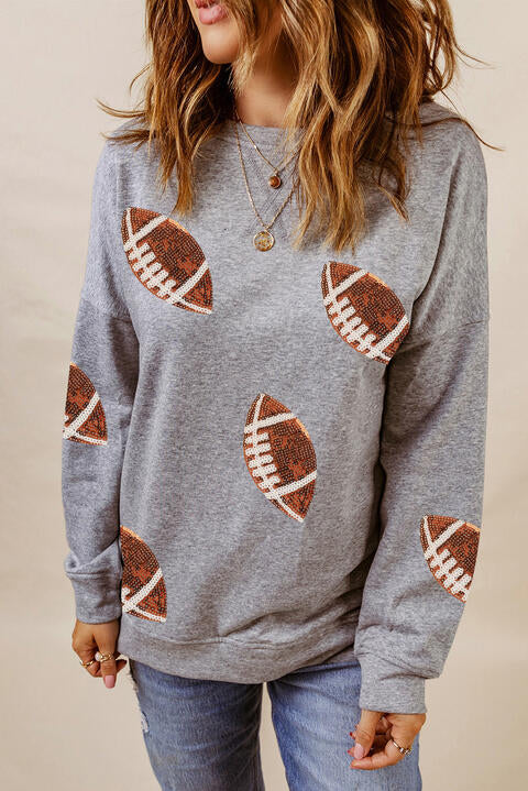 Sequin Rugby Graphic Dropped Shoulder Sweatshirt Luvéillé