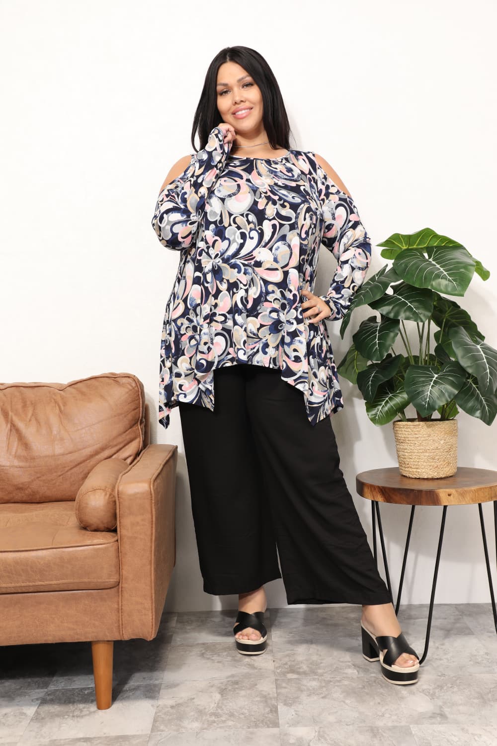 Sew In Love Full Size Long Sleeve Flower Print Blouse Luvéillé