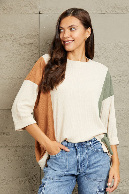 Sew In Love Full Size Tri-Color Pattern Blouse Luvéillé