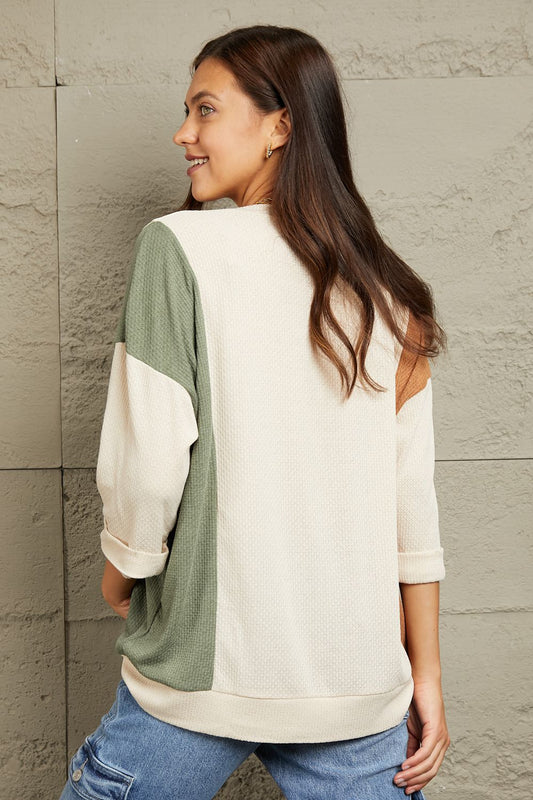 Sew In Love Full Size Tri-Color Pattern Blouse Luvéillé