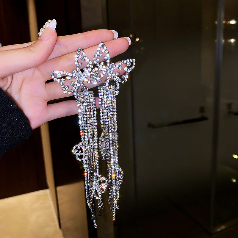 Silver Needle Temperament Diamond Tassel Long Earrings Luvéillé