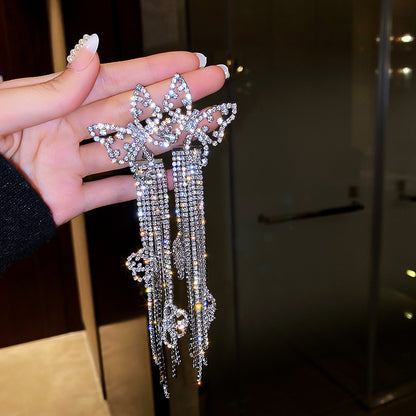 Silver Needle Temperament Diamond Tassel Long Earrings Luvéillé