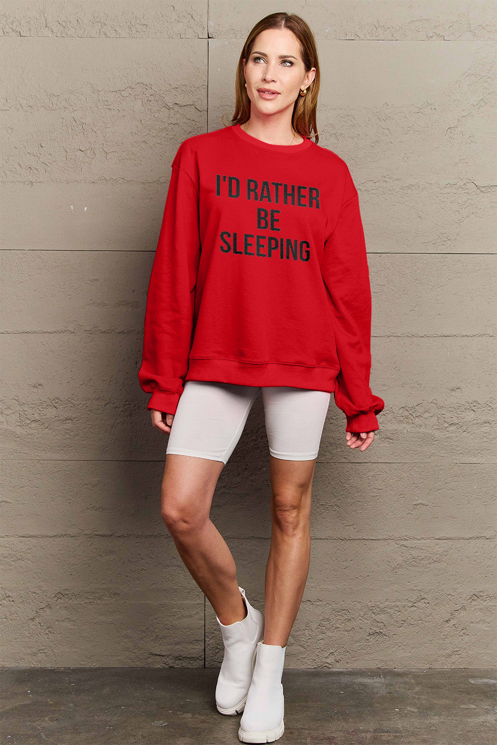 Simply Love Full Size I'D RATHER BE SLEEPING Round Neck Sweatshirt Luvéillé