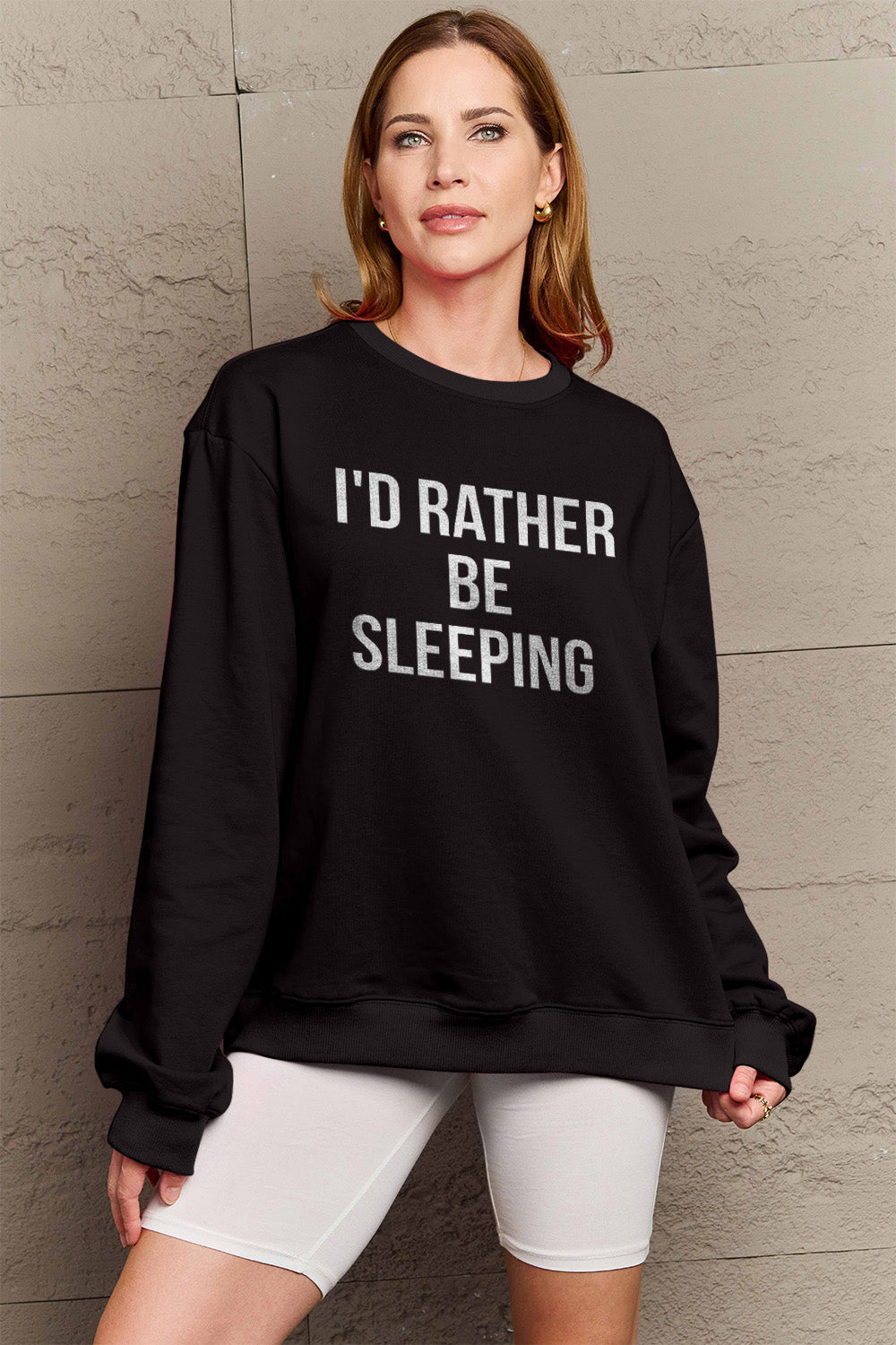 Simply Love Full Size I'D RATHER BE SLEEPING Round Neck Sweatshirt Luvéillé