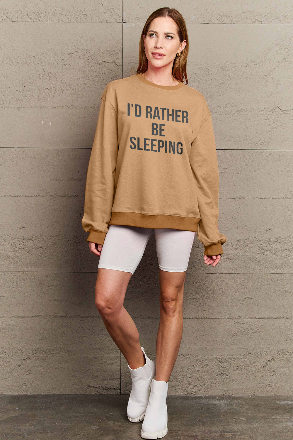 Simply Love Full Size I'D RATHER BE SLEEPING Round Neck Sweatshirt Luvéillé