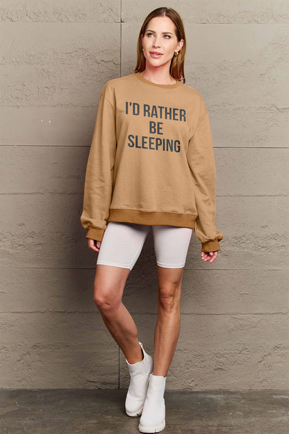 Simply Love Full Size I'D RATHER BE SLEEPING Round Neck Sweatshirt Luvéillé