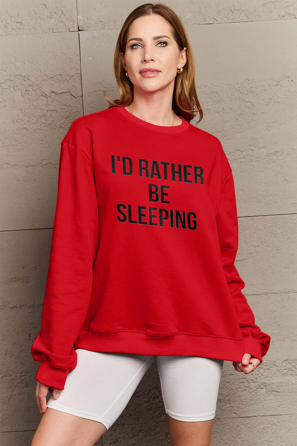 Simply Love Full Size I'D RATHER BE SLEEPING Round Neck Sweatshirt Luvéillé